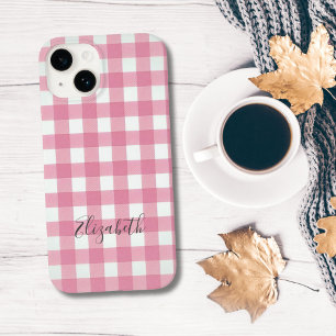 Xadrez de Ginga Rosa e Branco Monograma Plaid Buff