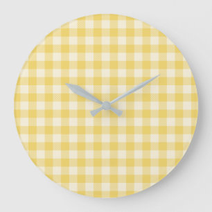 Xadrez de Gingham Amarelo - Relógio de Parede Acrí