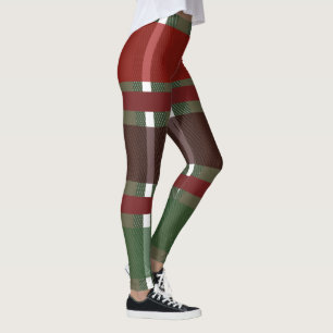 Xadrez de Natal Leggings de Burgandy Verde