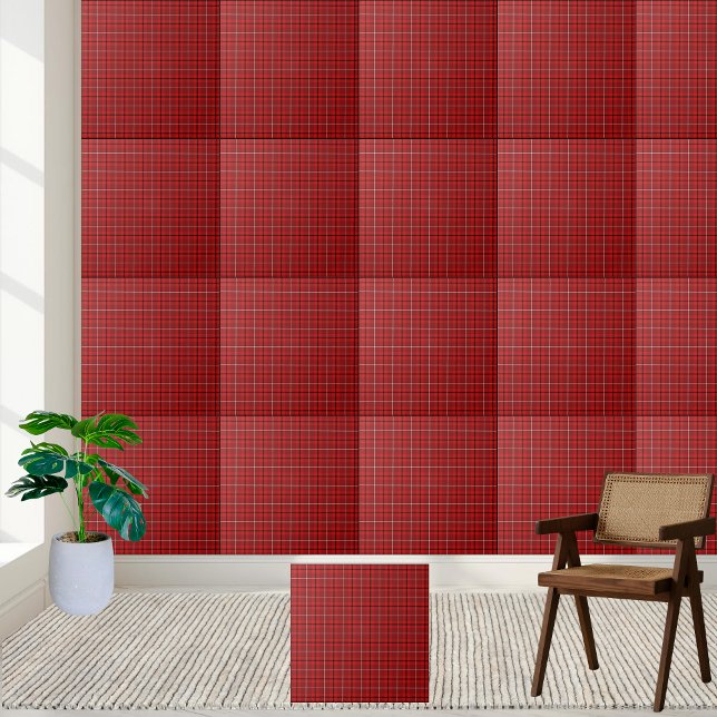 Xadrez de Tartan Preto Vermelho Azulejo Cerâmica (Red Black Tartan Plaid Ceramic Tile)