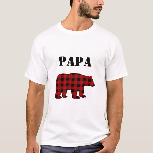 Xadrez do búfalo do t-shirt dos homens do urso da (Frente)