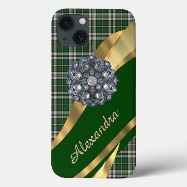 Xadrez elegante de tartan verde personalizada (Verso)
