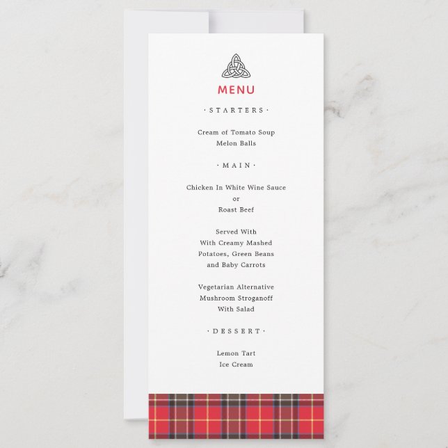Xadrez Escocesa de Tartan Celtic Knot Weding Menu (Frente)
