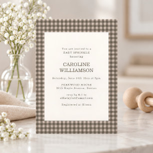 Xadrez Gingham Marrom Taupe Convite de Chá de Bebê