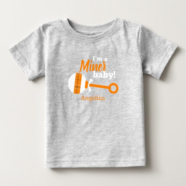 Xadrez Laranja Rattle Miner Baby T-Shirt (Frente)