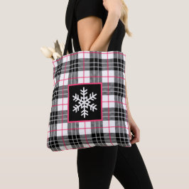 Xadrez Preta, Branca, Rosa com Snowflake Tote Bag