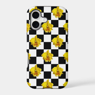 Xadrez Preto e Branco com Orquídea Amarela