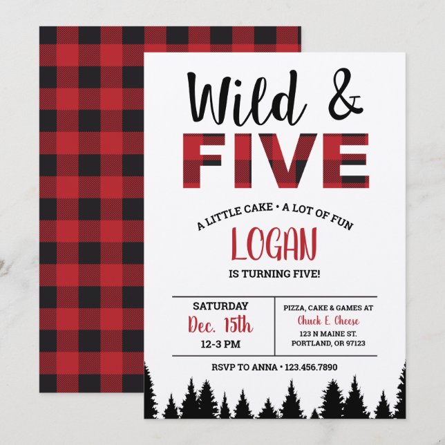 Xadrez Quinto Aniversário Convite Selvagem e Cinco (Frente/Verso)