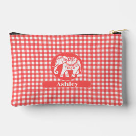 Xadrez Red Gingham com Elefante Branco e Nome