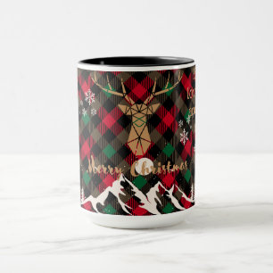 Xadrez russa vermelha e verde Reindee caneca natal