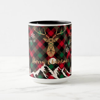 Xadrez russa vermelha e verde Reindee caneca natal