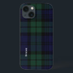 Xadrez Tartan Black Watch<br><div class="desc">Capas de iphone bonita feita na xadrez azul escura e azul-preta de tartan. Personalize o texto branco,  correndo pelo lado esquerdo,  para você mesmo ou como uma ideia de presente de excelente. Na moda para proteger seu dispositivo eletrônico.</div>
