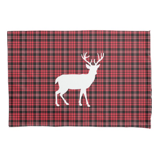 Xadrez Tartan Plaid Vermelho com Cervo Branco (Frente-Esquerda)