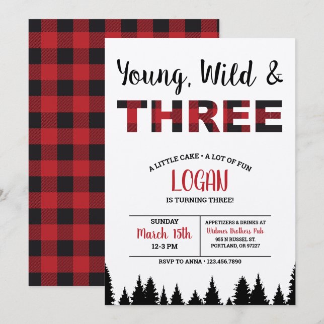 Xadrez Terceiro Aniversário Convite Jovem Selvagem (Frente/Verso)