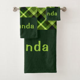 Xadrez Verde Elegante Monograma Conjunto de Toalha