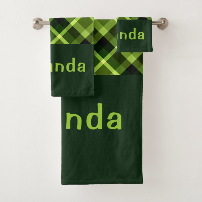 Xadrez Verde Elegante Monograma Conjunto de Toalha (Insitu)
