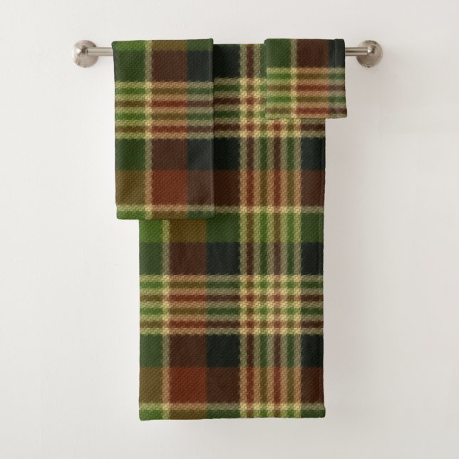 Xadrez verde marrom e bege conjunto de toalhas (Insitu)
