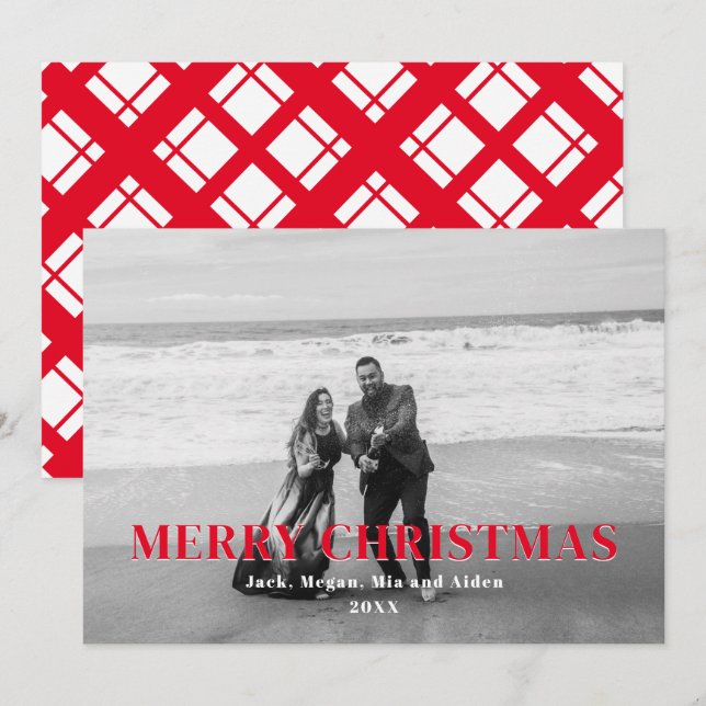 Xadrez vermelha e branca Feliz Natal (Frente/Verso)