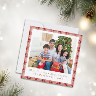 Xadrez Vermelha Elegante Cartões de foto de Natal