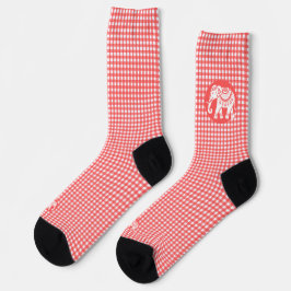 Xadrez Vermelho Gingham com Elefante Branco