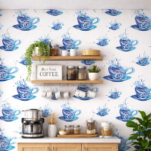Xícara de café azul artístico com Padrões giratóri