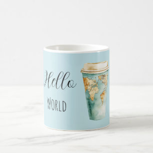 Xícara de Café Azul Olá Mundo