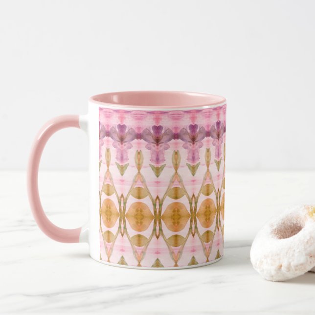Xícara de café bonito, rosa, com ameixa e Dourada (Com Donut)