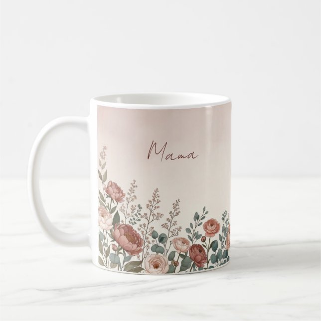 Xícara de Café Botânica Peônia Aquarela para Mamãe (Esquerda)