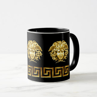 Xícara de café Chave Grega Medusa Dourada