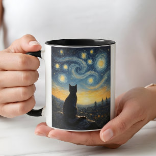 Xícara de Café com Arte de Gato Preto Caprichoso e