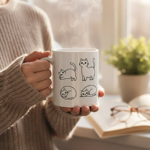Xícara de café com arte de linha de gato minimali