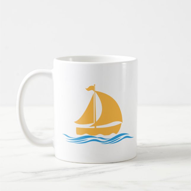 Xícara de café com padrão de barco e onda (Esquerda)