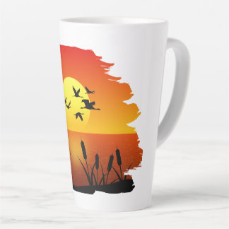 Xícara de café com pôr do sol sobre clipart de rio