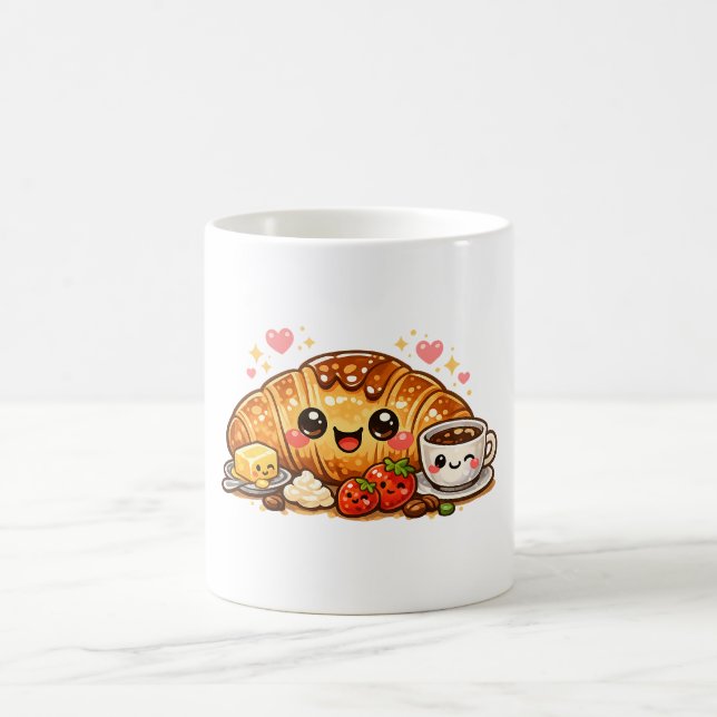 Xícara de Café Croissant Feliz Fofa (Centro)