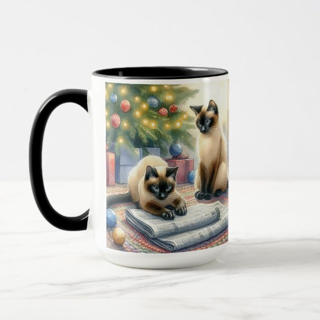 Xícara de café da manhã de Natal em gatos siameses (Esquerda)