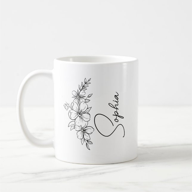 Xícara De Café De Flor De Nascimento Personalizada (Esquerda)