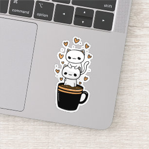 Xícara de Café de Gatos Kawaii Adorável Adesivo de