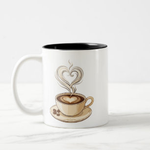 Xícara de Café Elegante e Arte de Latte em Coração