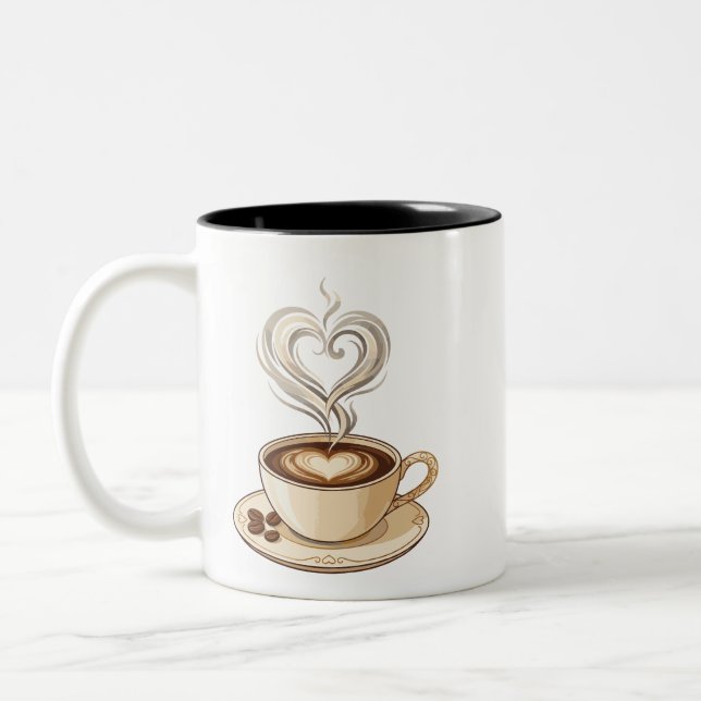 Xícara de Café Elegante e Arte de Latte em Coração (Esquerda)