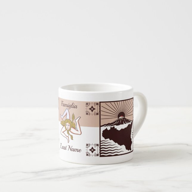 Xícara de café espresso personalizada Família Sici (Sicilian Family Espresso Cup Customize with your Family’s Last Name )