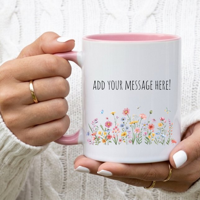 Xícara de Café Floral, Caneca de Mensagem de Texto (Criador carregado)