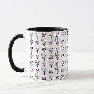 Xícara De Café Floral Com Arte De Linha Minimalist