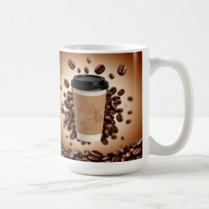 Xícara de café flutuante com grãos de café