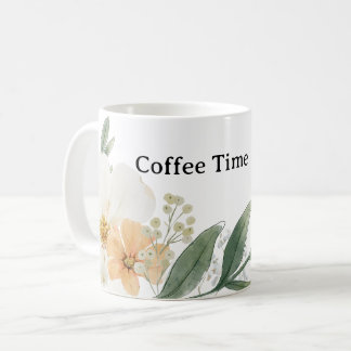 Xícara de café fofo CoffeeTime. Floral minimalista