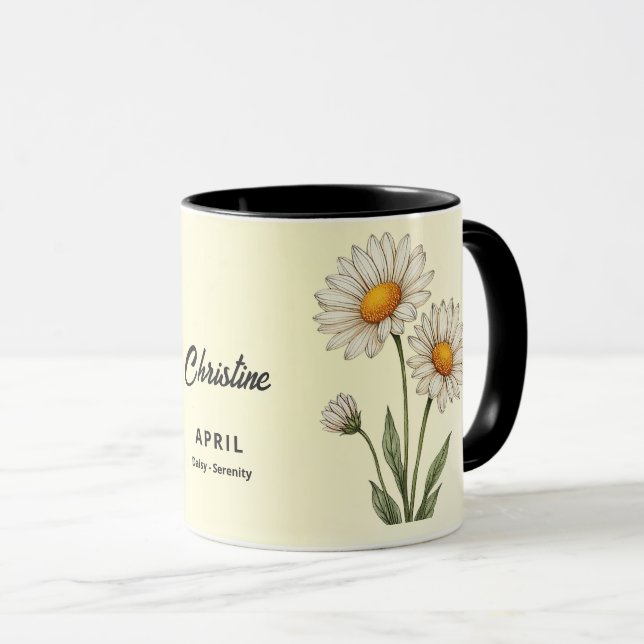 Xícara de café personalizada com flores do mês de  (Frente Esquerda)