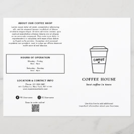 Xícara de café preta e branca fofa Menu de Cafeter