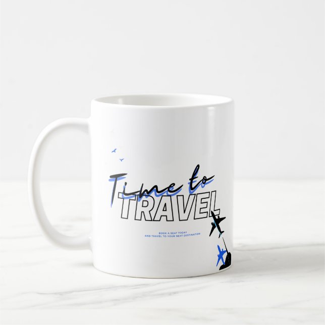 Xícara de café tema de viagem azul preto (Esquerda)
