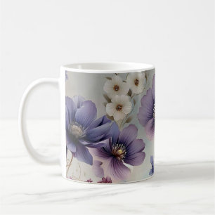Xícara de chá de flor roxa em estilo pintado à mão