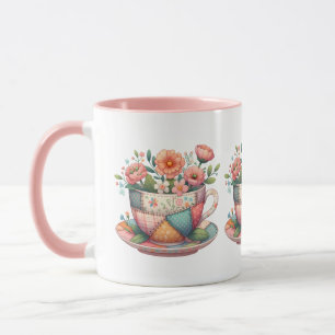 Xícara de Chá em Patchwork com Flores Caprichosas