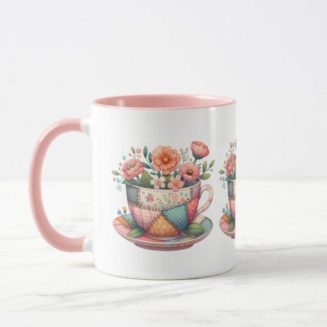 Xícara de Chá em Patchwork com Flores Caprichosas (Esquerda)